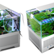 The MetalFish Y2 Fish Tank Chassis PC case from two different angles.